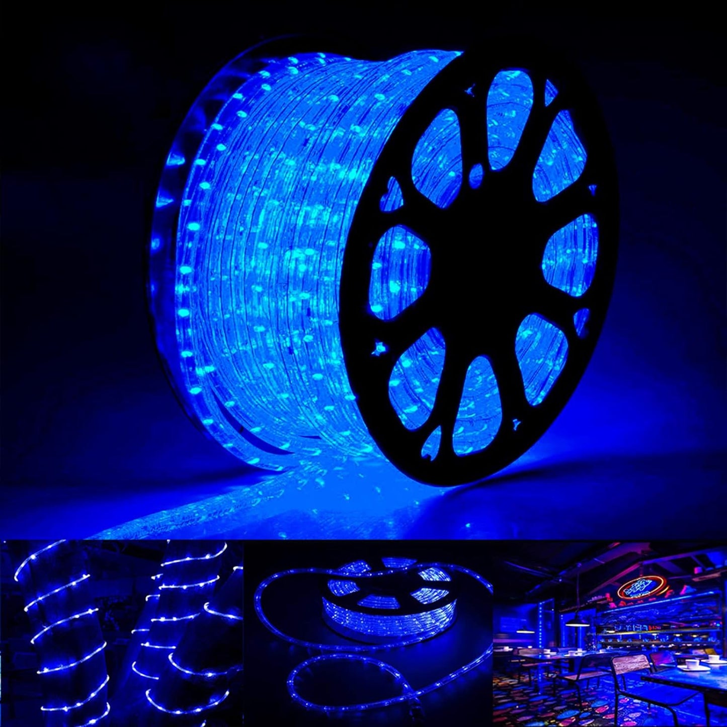 Skiennix 100ft LED Rope Lights - Waterproof & Flexible Tube Lighting with 8 Modes | Blue for Garden, Patio & Parties