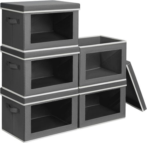 Homsorout Stackable Storage Bins - Large Fabric Organizer Baskets with Lids, 5-Pack, Dark Grey