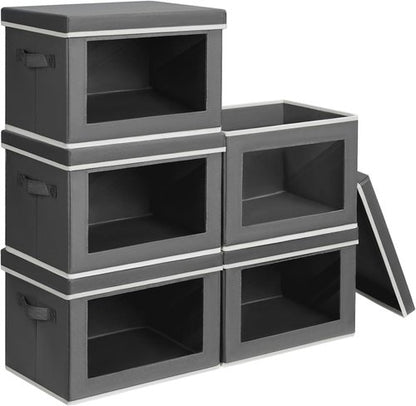 Homsorout Stackable Storage Bins - Large Fabric Organizer Baskets with Lids, 5-Pack, Dark Grey
