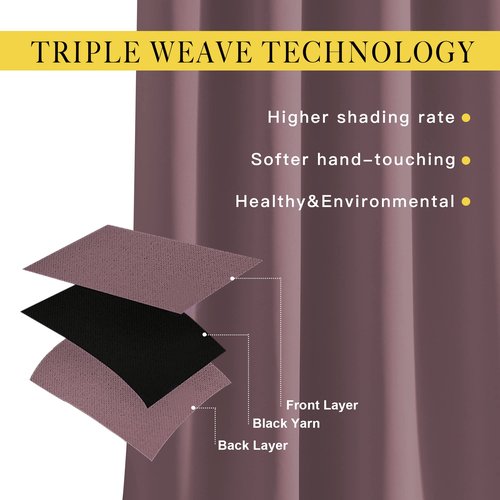 NICETOWN Blackout Curtains 90 inch Length, Sound Reducing Thermal Insulated Grommet Room Darkening Window Treatments for Bedroom/Living Room, 2 Panels, W52 x L90, Dry Rose