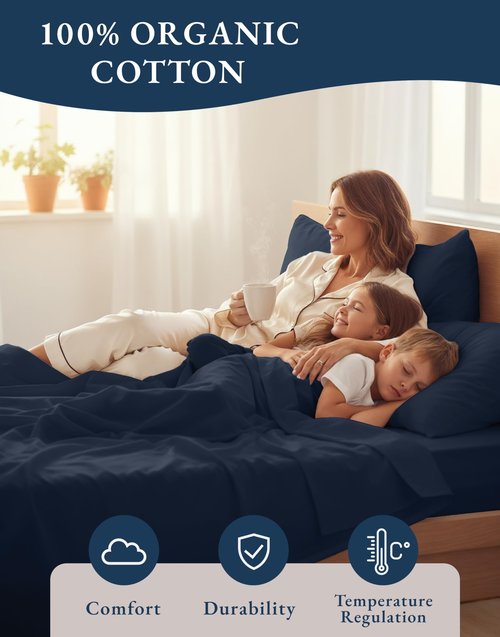 LANE LINEN 100% Organic Cotton California King Bed Sheets, 4-Piece Pure Percale Sheets Soft Breathable Cotton Bed Sheets, Deep Cal King Sheets for Thick Mattress - Navy