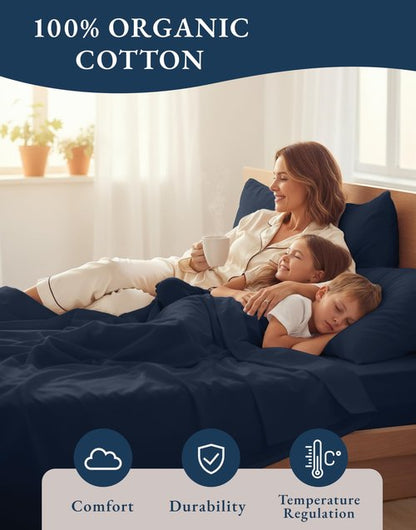 LANE LINEN 100% Organic Cotton California King Bed Sheets, 4-Piece Pure Percale Sheets Soft Breathable Cotton Bed Sheets, Deep Cal King Sheets for Thick Mattress - Navy