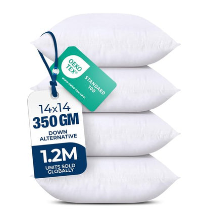 Utopia Bedding Throw Pillows (Set of 4, White) – 14 x 14 Inches Down Alternative Pillows for Bed, Sofa, and Couch - Fluffy Decorative Stuffer Pillow for Indoors & Outdoors