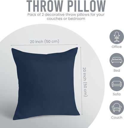 Utopia Bedding 20x20 Pillow Inserts - Set of 2 Navy Decorative Throw Pillows for Sofa & Couch - Soft & Fluffy Cushions