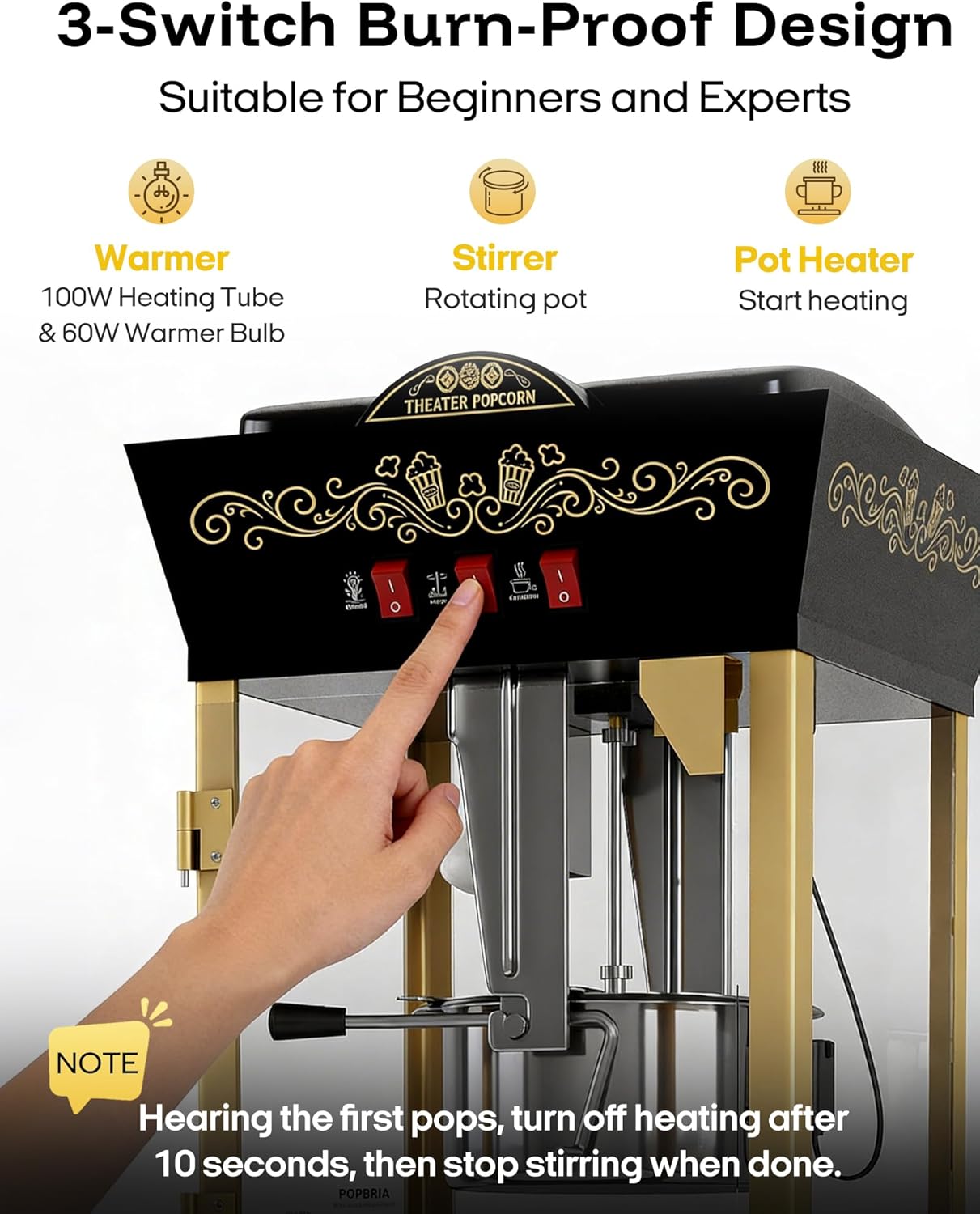 Skiennix Popcorn Machine - 12oz Retro Professional Maker with Warming Deck | 64-Cup Capacity for Home Theater & Parties - Black and Gold
