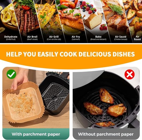 Air Fryer Liners 200 Pcs - 8.7" Square Non-Stick Parchment Paper for Baking & Roasting