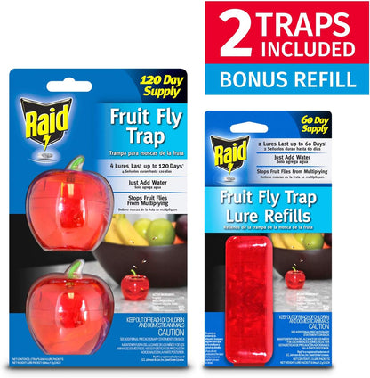Raid Fruit Fly Traps - Effective Indoor Gnat Killer with 2 Lures & 2 Refills | Safe Food-Based Design