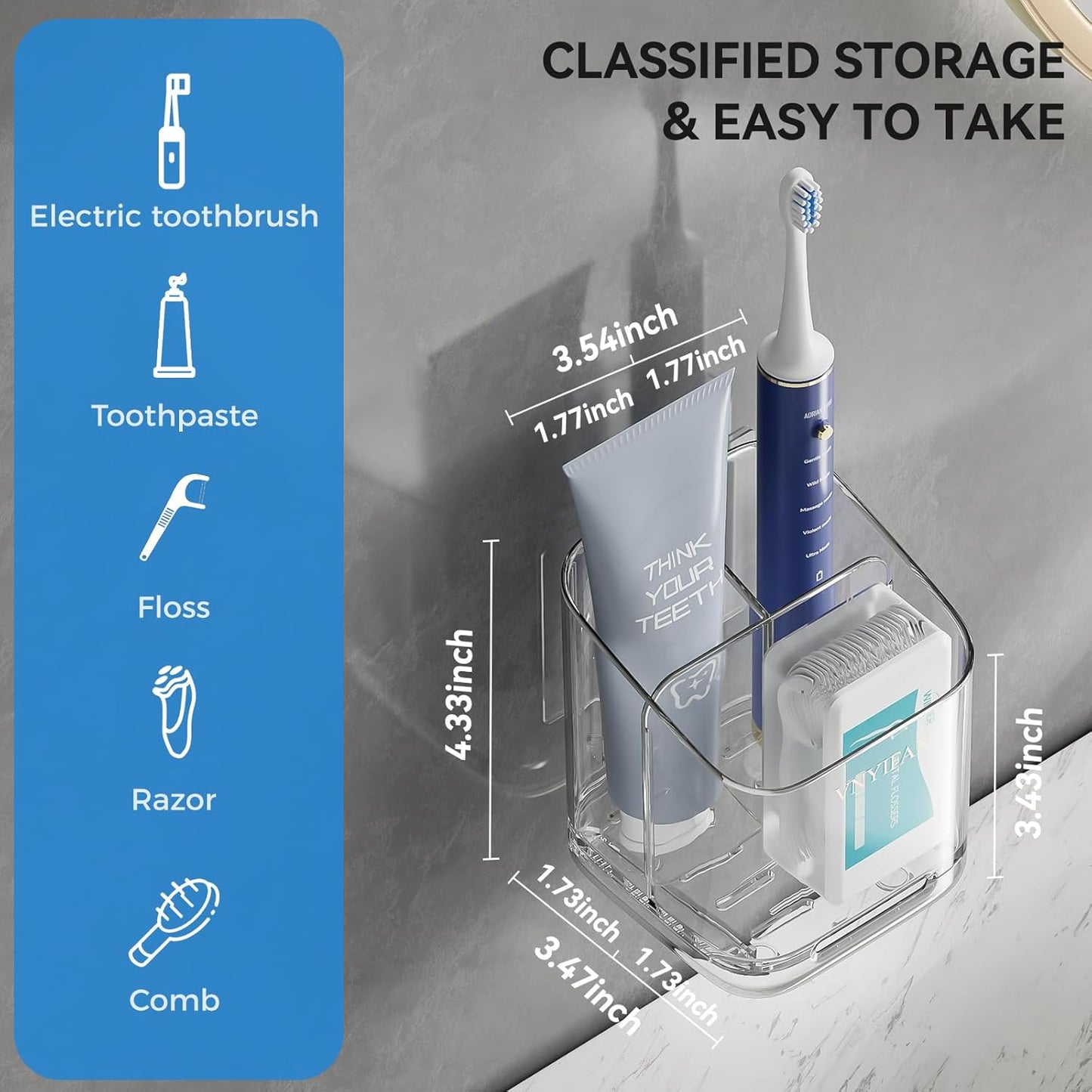 Skiennix Toothbrush Holder - 3 Slot Wall-Mounted Organizer with Removable Divider for Bathroom & Kitchen
