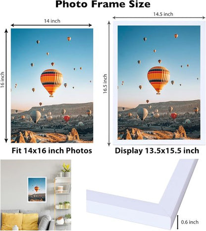 JCJMY 14x16 Picture Frame - Versatile White Frame for Horizontal & Vertical Wall Displays