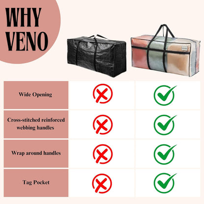 VENO Extra Large Moving Bags - Heavy Duty Storage Solution for College & Christmas Tree | 4 Pack, Clear