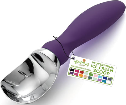 Spring Chef Ice Cream Scoop - Professional Heavy-Duty Scooper with Soft Grip Handle | Purple Color
