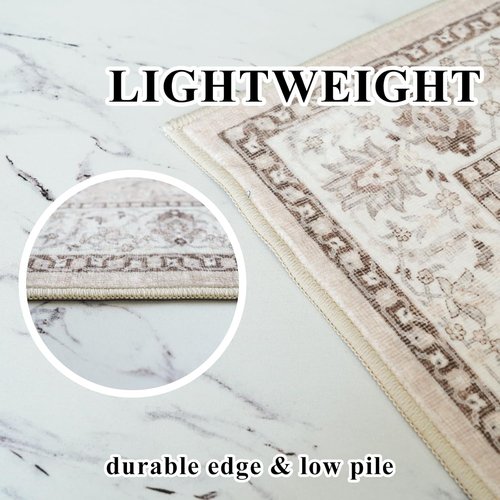 Hallway Washable Runner Rug - Vintage Soft Non-Slip Floor Mat for Kitchen & Entryway | 3x10 Beige