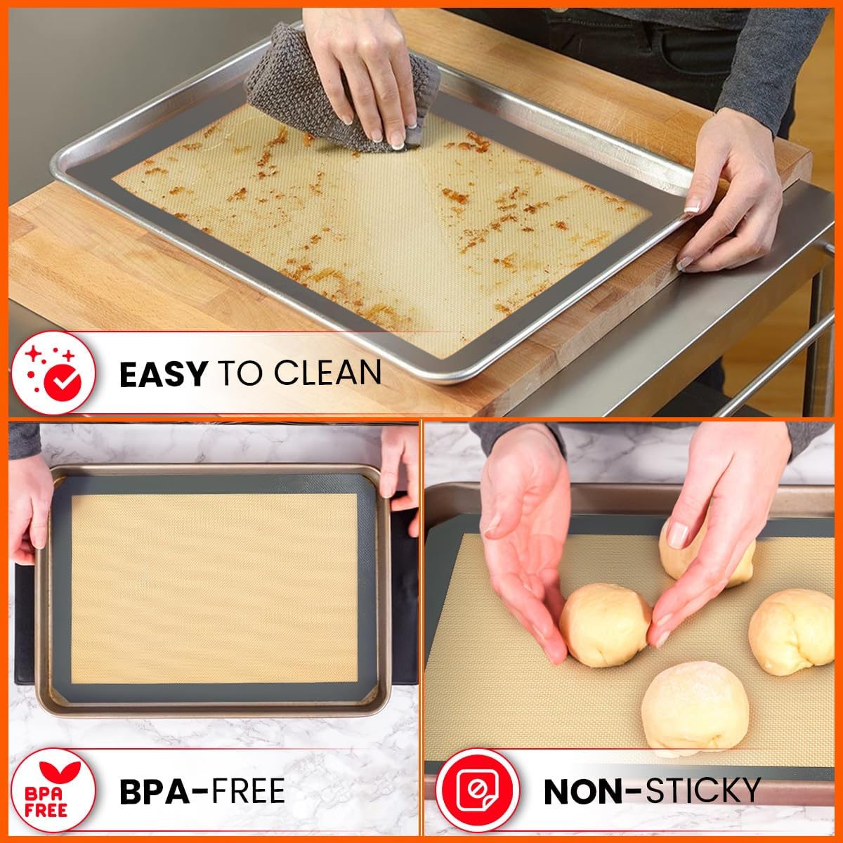 Skiennix Silicone Baking Mats - Non-Stick, Reusable Half Sheet for Cookies & Pastries | 4 Pack