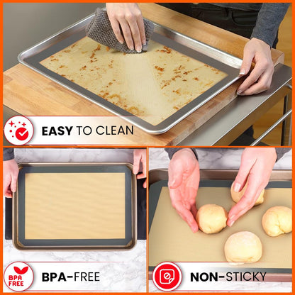 Skiennix Silicone Baking Mats - Non-Stick, Reusable Half Sheet for Cookies & Pastries | 4 Pack