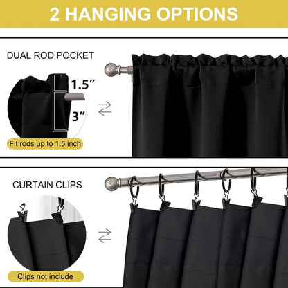 OWENIE Black Kitchen Curtains 36 Inch Length, Short Blackout Small Thermal Insulated Cafe Curtains Tier Over Sink Rod Pocket Half Window for Bathroom Bedroom Camper RV Bunk, 2 Panels, Each 30" Wx36 L