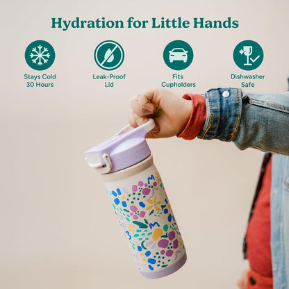 Reduce Hydrate Pro Kids 14oz Stainless Steel Water Bottle - Spill Proof Tumbler with Straw | 30-Hour Cold Retention - Jurassic Space Design