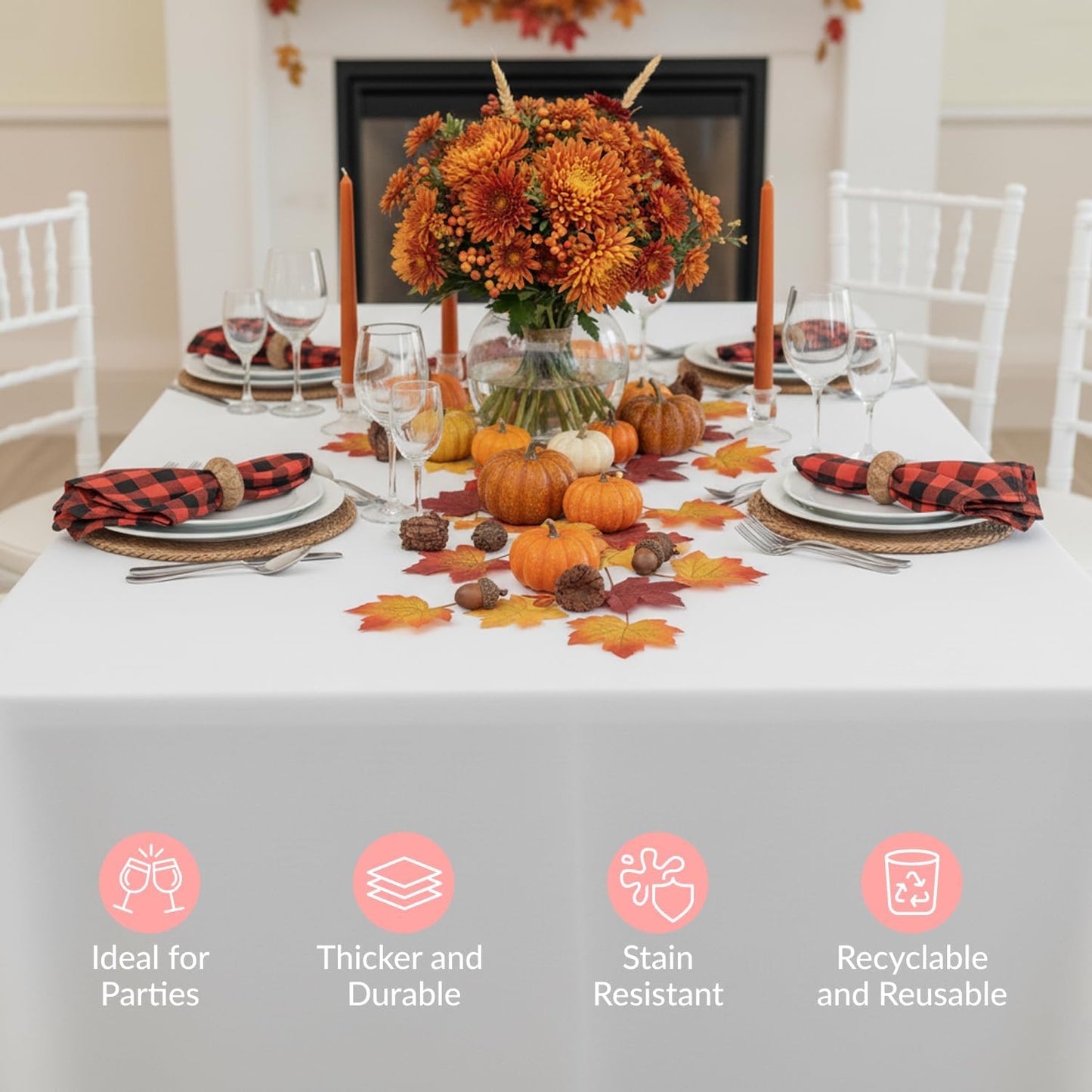 Prestee Disposable Table Cloths - Heavy-Duty Waterproof Rectangle Covers | 4 Pack, 108" x 54", White for Events