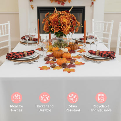Prestee Disposable Table Cloths - Heavy-Duty Waterproof Rectangle Covers | 4 Pack, 108" x 54", White for Events