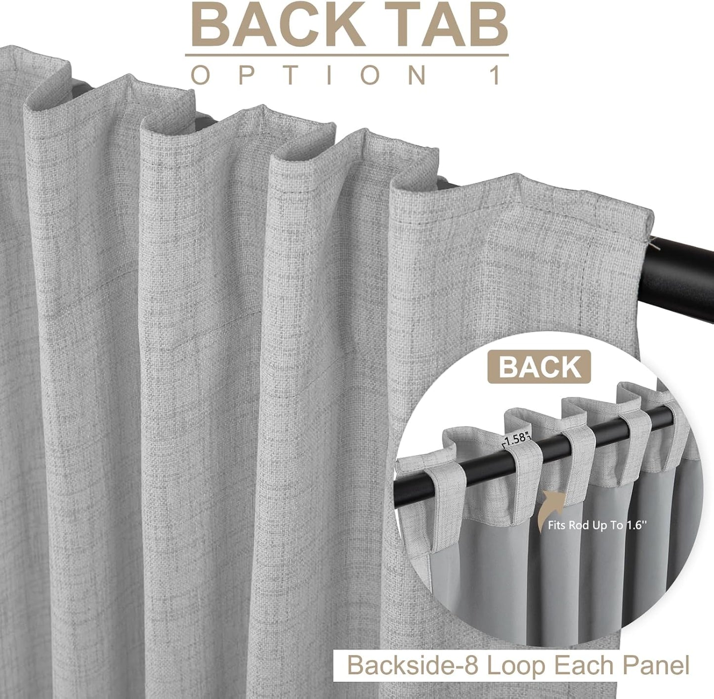 Regine Switzerland 100% Blackout Linen Curtains - Thermal Insulated Drapes, 50" W x 120" L, Grey