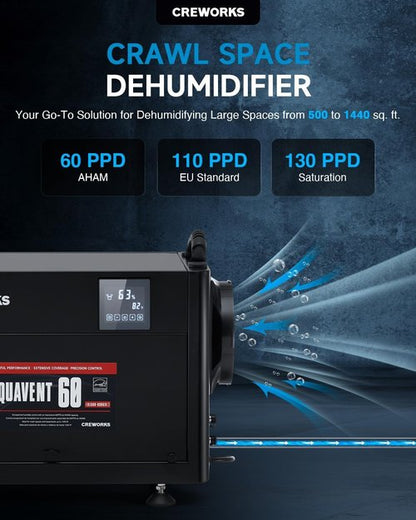 CREWORKS 130 PPD Crawl Space Dehumidifier - Commercial Basement Unit with Auto Defrost & Drain Hose