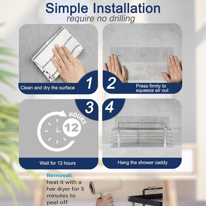 Skiennix Shower Caddy Adhesive Replacement | 4 Pack Strong Hooks for No-Drill Bathroom Storage