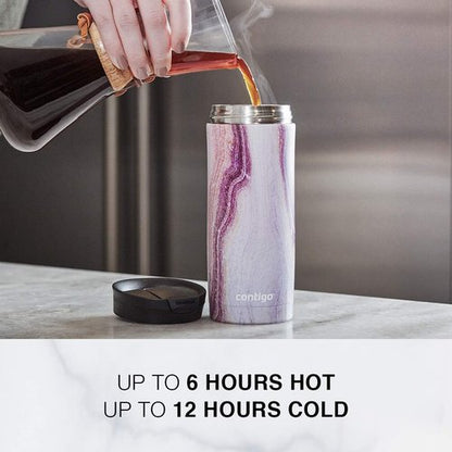 Contigo Huron 16oz Travel Mug - Vacuum-Insulated, Leak-Proof, Keeps Drinks Hot/Cold, White Marble Finish | Pack of 4