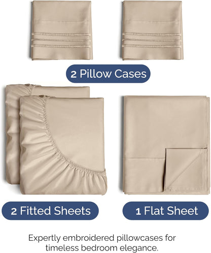 Split King Size 5-Piece Sheet Set - Comfy Cooling Bed Sheets | Luxury Oeko-Tex Bedding - Cream