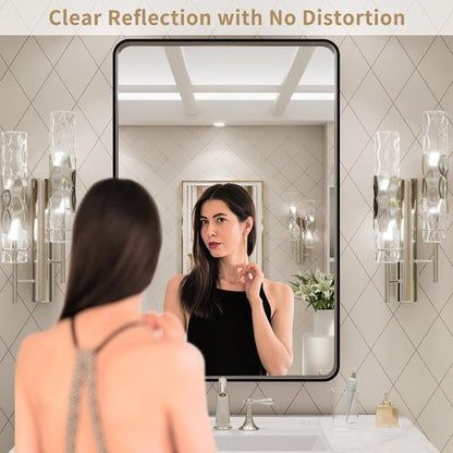 LOAAO Black Metal Framed Bathroom Mirror - 20x28 Inch, Anti-Rust, Versatile Horizontal/Vertical Hangs