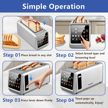 SAKAMOSH 4-Slice Smart Toaster - Touch Screen, 6 Browning Levels, Extra Wide Slots, Stainless Steel