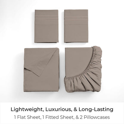 Mellanni Queen Sheets Set - 4 PC Iconic Collection Bedding - Hotel Luxury, Extra Soft, Cooling Bed Sheets - Wrinkle, Fade, Stain Resistant (Queen, Tan)