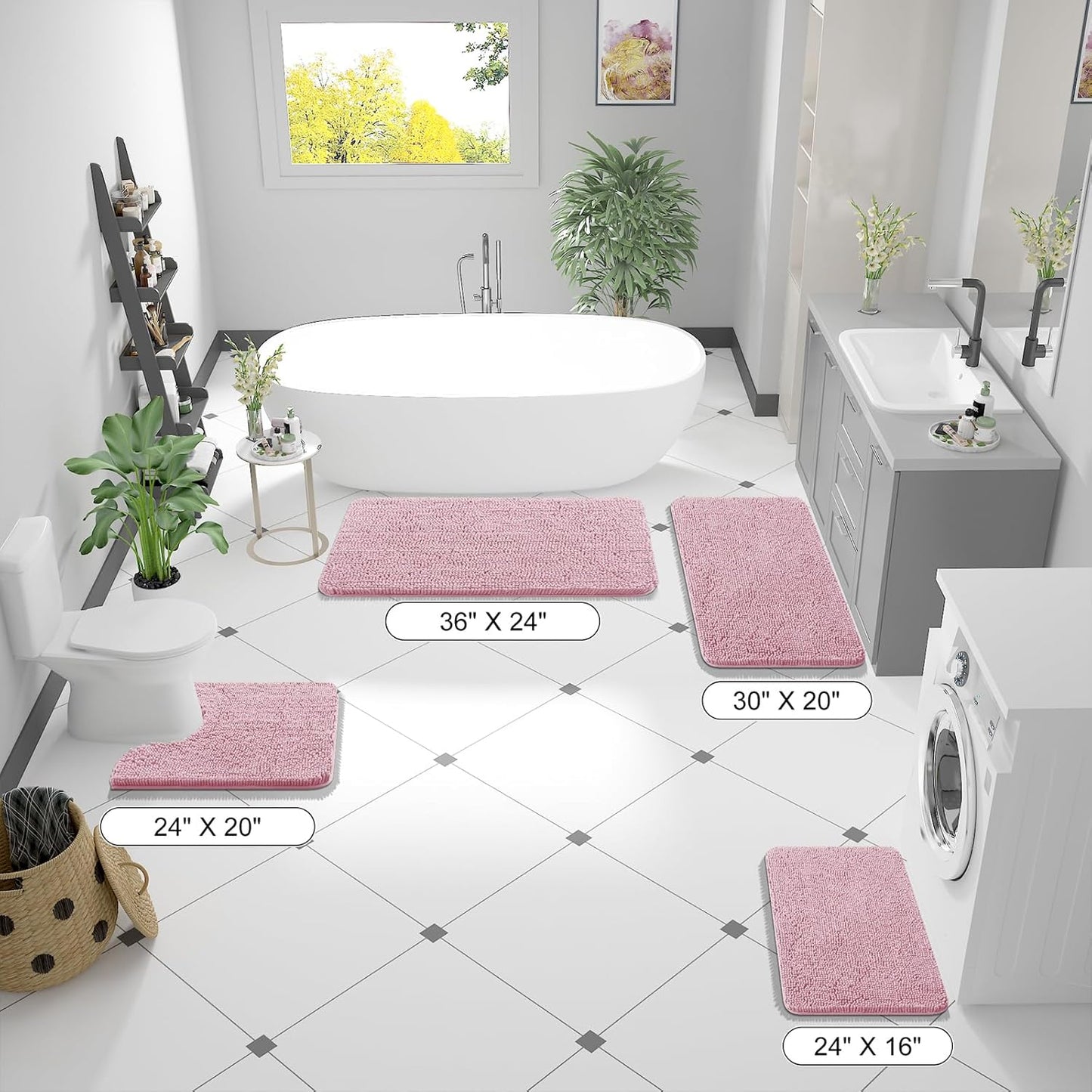OLANLY Bathroom Rugs - Extra Soft Absorbent Chenille Bath Mats | Quick-Dry Rubber Backing, 36x24, Dusty Rose
