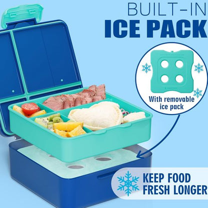 Fimibuke Chill Bento Box - Leak Proof Toddler Lunch Box with Ice Pack | BPA Free, 4 Compartments, Microwave & Dishwasher Safe