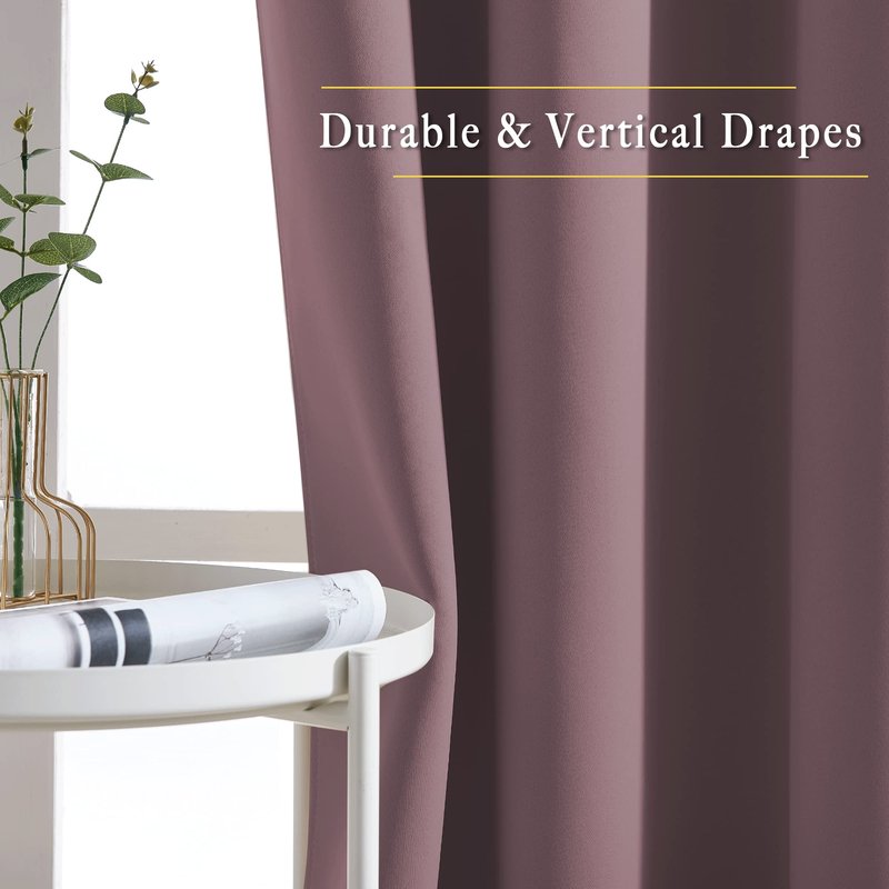 NICETOWN Blackout Small Window Curtains 54 inches Length - Thermal Insulated Solid Grommet Voice & Light Reducing Room Darkening Drapes for Kitchen/Nursery, Dry Rose, 2 Panels, W52 x L54
