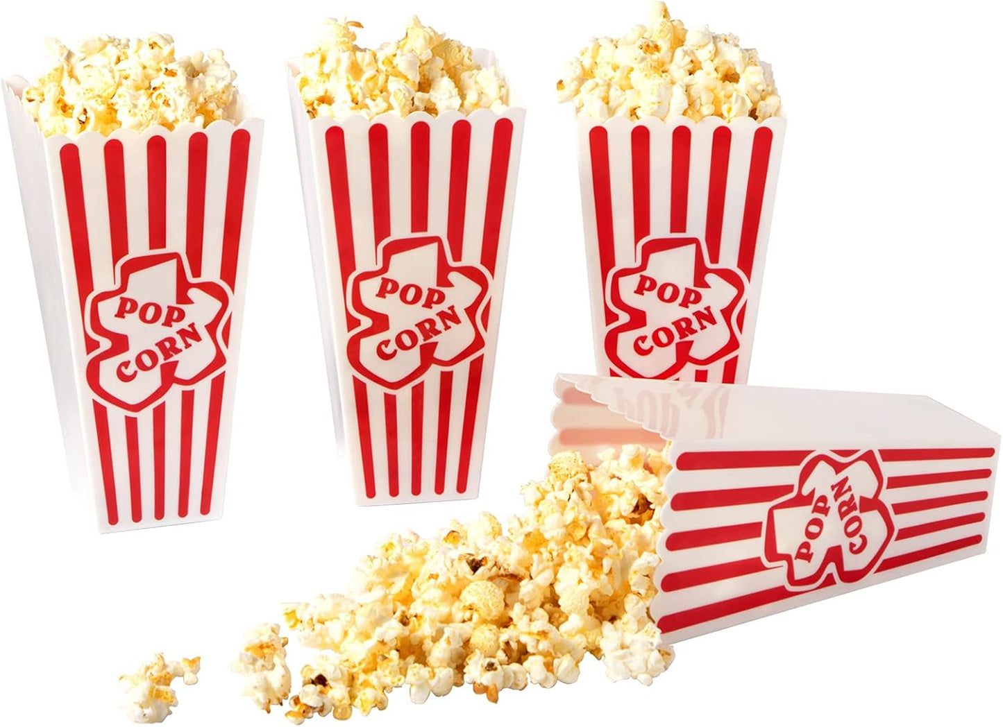 Red & White Striped Retro Popcorn Containers by [Brand Name] - Reusable Movie Night Boxes | 4 Pack, 4”x8”