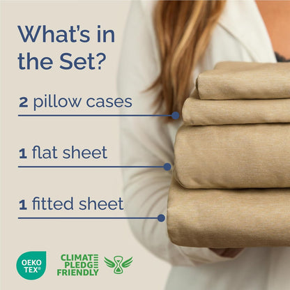 Skiennix Full Size 4-Piece Sheet Set - Comfy, Breathable & Cooling Hotel Luxury Bedding - Tan, Deep Pockets, Soft & Wrinkle-Free