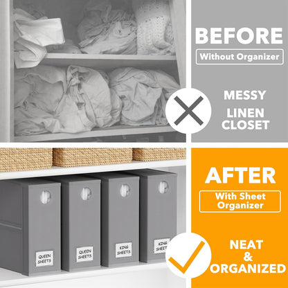 SpaceAid Bed Sheet Organizers - Foldable Linen Closet Storage | XL Queen & King Size, Gray