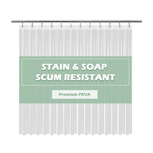 EHZNZIE Clear Shower Curtain Liner Light Weight PEVA, Shower Liner 72x72 Inches, Waterproof, No Chemical Smell with 12 Rust Proof Metal Grommets Holes for Bathroom Shower Curtain