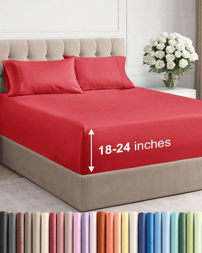 Extra Deep Twin Sheet Set - 4 Piece Breathable and Cooling Sheets - Hotel Luxury Bedding for Women, Men, Kids & Teens - Easy & Secure Fit - Soft, Wrinkle Free and Comfy with Extra Deep Pockets - Red