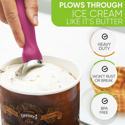 Spring Chef Heavy Duty Ice Cream Scoop - Non-Slip Handle for Gelato, Sorbet & Sundae - Magenta