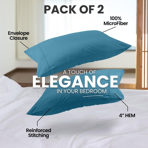 Utopia Bedding Pillow Cases Standard Size 2-Pack – Soft Brushed Microfiber – Envelope Closure – Perfect for Hospitals, Hotels, Guest Rooms – Oeko-TEX Certified, 20x26 Inches (Denim Blue)