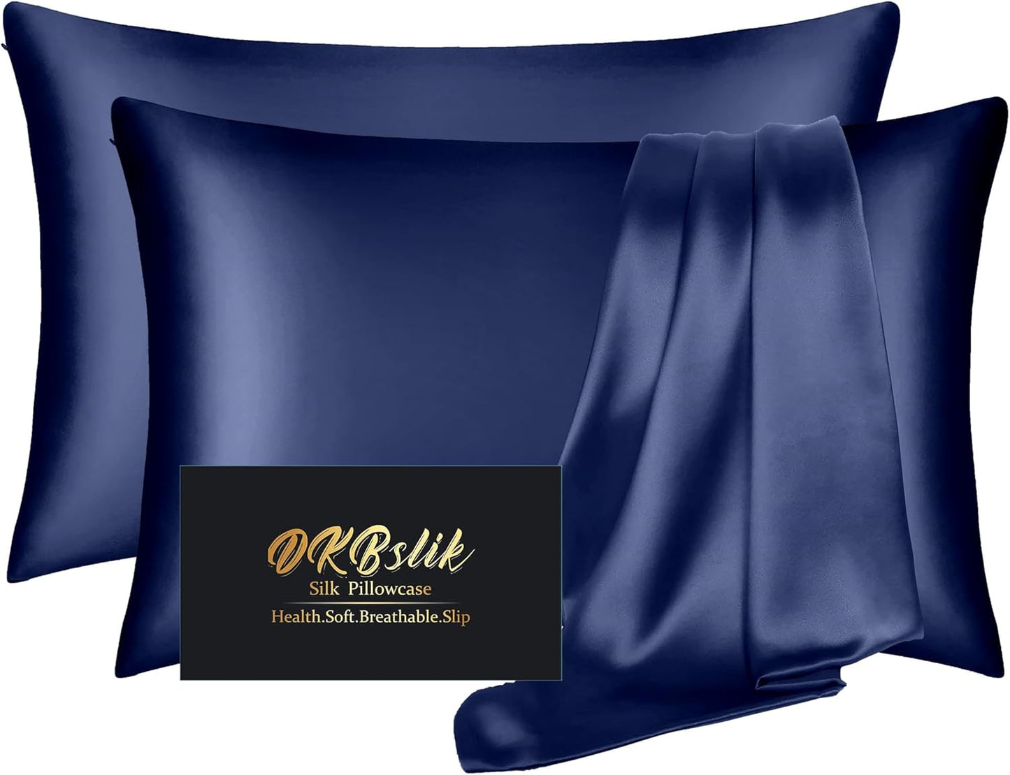 Skiennix Mulberry Silk Pillowcase Set - Anti-Acne & Hair Care | Queen Size, Navy Blue, 2 Pack