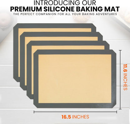 Skiennix Silicone Baking Mats - Non-Stick, Reusable Half Sheet for Cookies & Pastries | 4 Pack