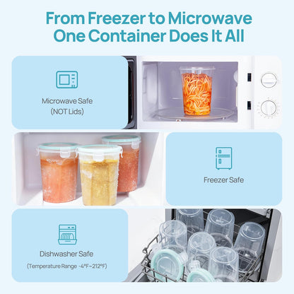 Vtopmart 32oz Freezer Storage Containers - 12 Pack Airtight Meal Prep Containers | Reusable Plastic for Lunch & Leftovers