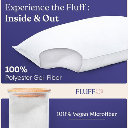 FluffCo Down Alternative Pillows - Cooling Queen Bed Pillows Set of 2 | Machine Washable & USA Made
