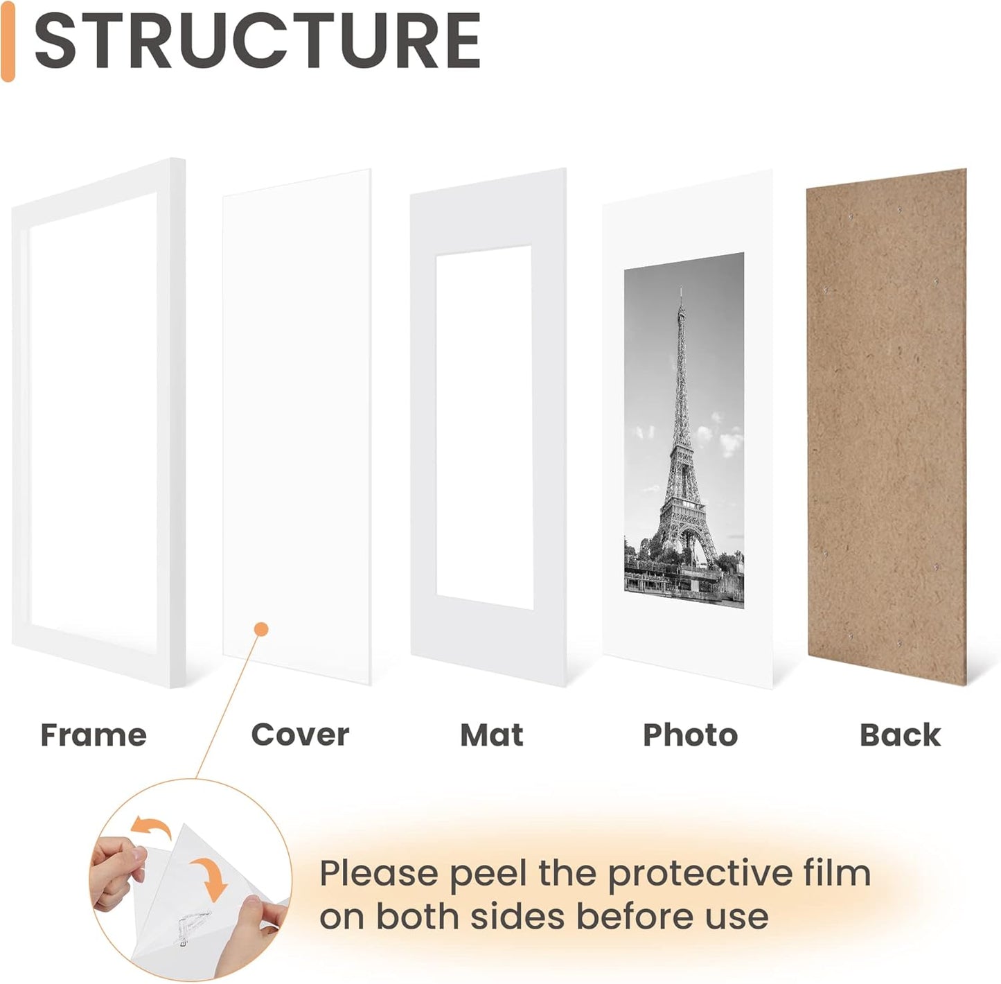 Upsimples 8x10 Picture Frame Set of 5 - Versatile Wall Gallery Frames for 5x7 or 8x10 Photos | White