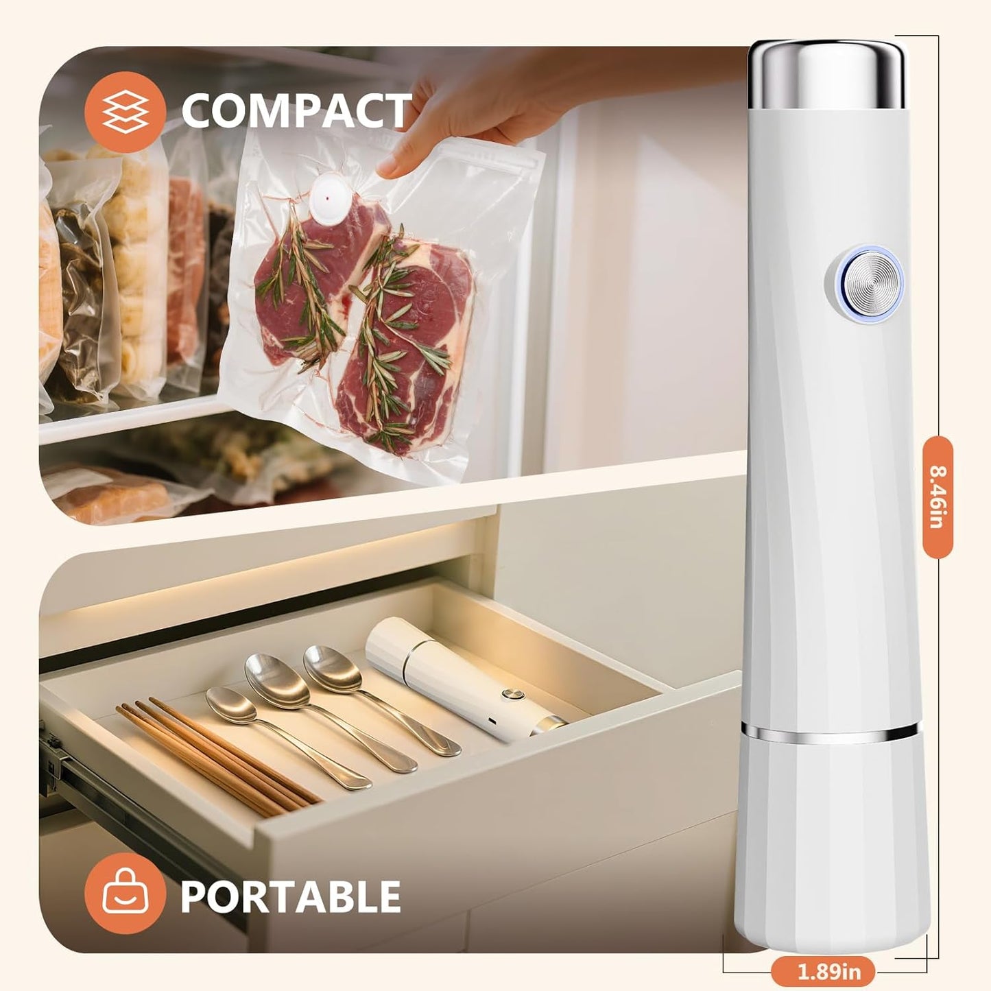 Skiennix Vacuum Sealer - Compact Handheld Food Sealer with 30 Reusable Bags for 10X Freshness