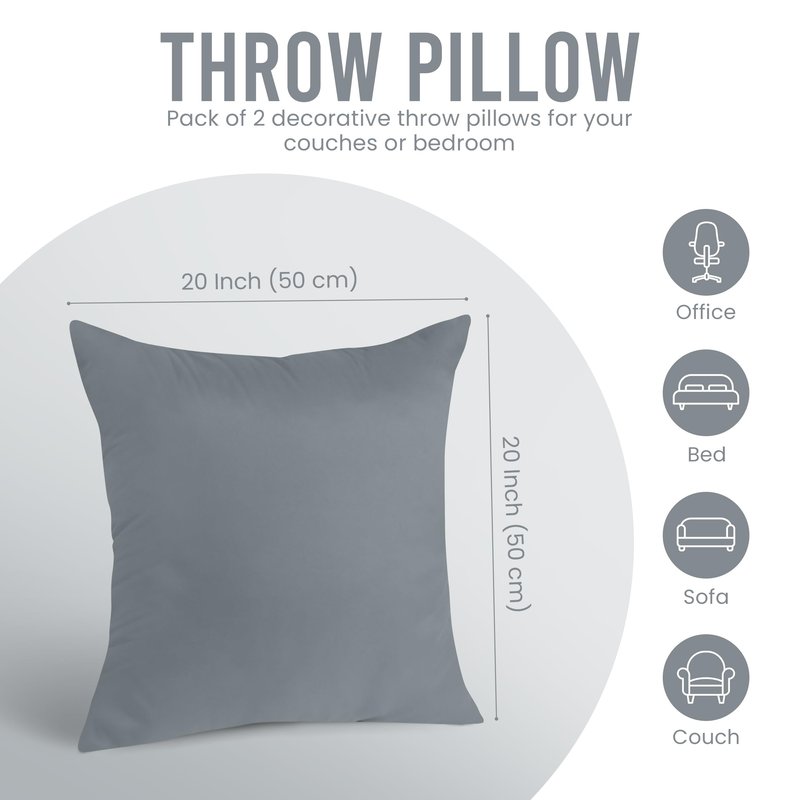 Utopia Bedding 20x20 Pillow Inserts, Set of 2, Grey – Indoor Decorative Throw Pillows for Bed, Sofa & Couch – Soft, Supportive & Fluffy Cushion Inserts