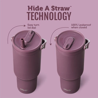 Ello Oasis Go+ 26oz Tumbler - Reusable Insulated Stainless Steel Cup | 100% Leakproof, 24-Hour Cold, Wild Raspberry