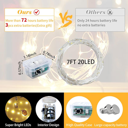 Skiennix 50 Pack Fairy Lights - 7Ft Twinkle String Lights | 20 LED, Battery Operated, Waterproof, Warm White