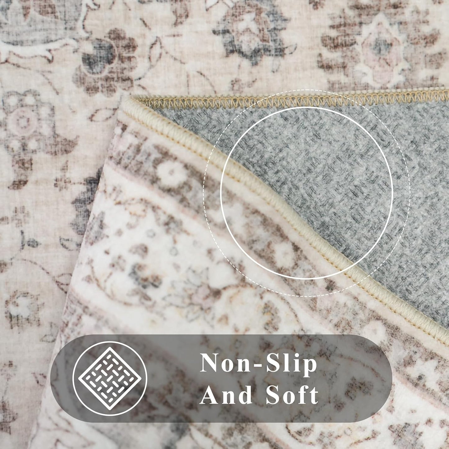 Skiennix Washable Large Area Rug - Non-Slip, Stain Resistant, Vintage Design | 9x12 Beige/Cream Soft Medallion Carpet for Living Room & Home Office